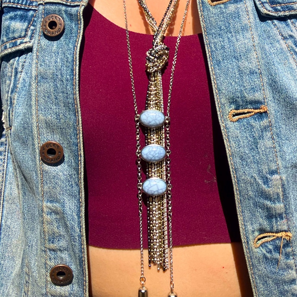 Stone and Tassels Alfani Long Necklaces Pair of 2